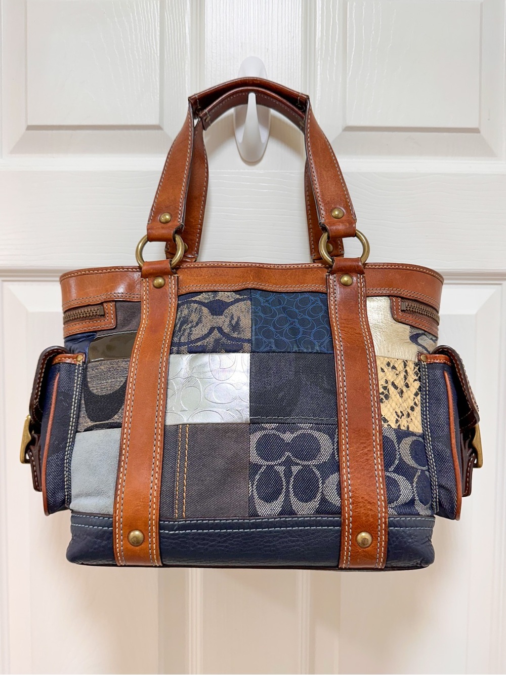 Coach Legacy Mosaic Denim Patchwork Tote Vintage Y2K - Picture 5 of 14